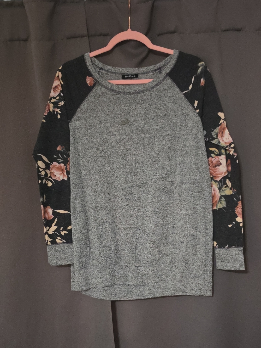 torrid Grey Raglan shirt with Black Floral Sleeves